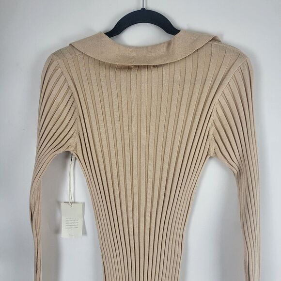 Tularosa Valen Mini Dress M Womens Beige Long Sleeve V Neck Ribbed Pull On NWT - Picture 13 of 16
